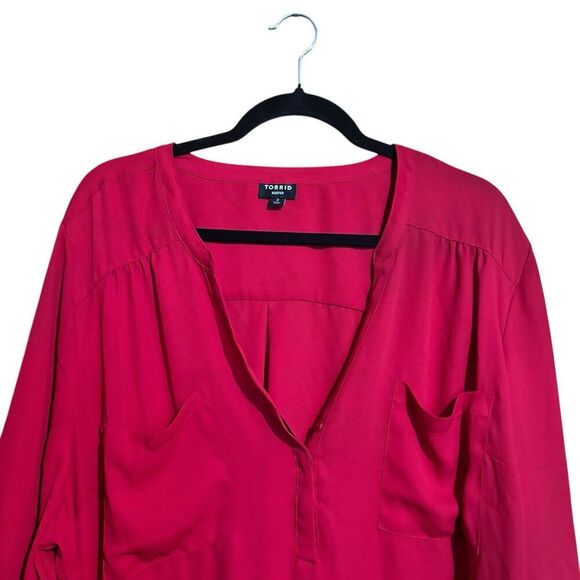 Torrid Harper Tunic Top Womens 3X Red Popover Pocket Blouse - Picture 2 of 9